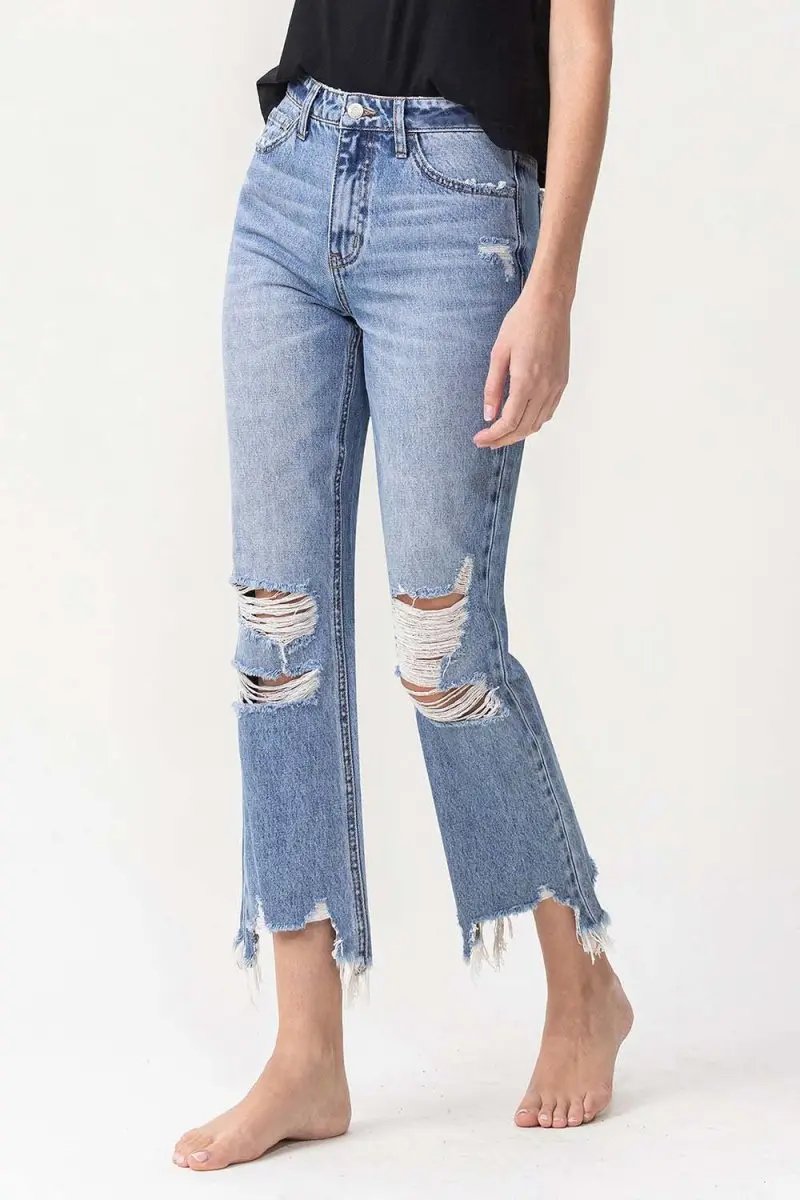 Lovervet High Rise Distressed Straight Jeans for Women - Love Salve